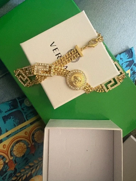 Versace Gold-Tone Medusa Chain Necklace with Greek Key Links - Picture 9 of 11